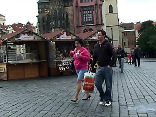 He picks 70 years elderly brown-haired granny from the street